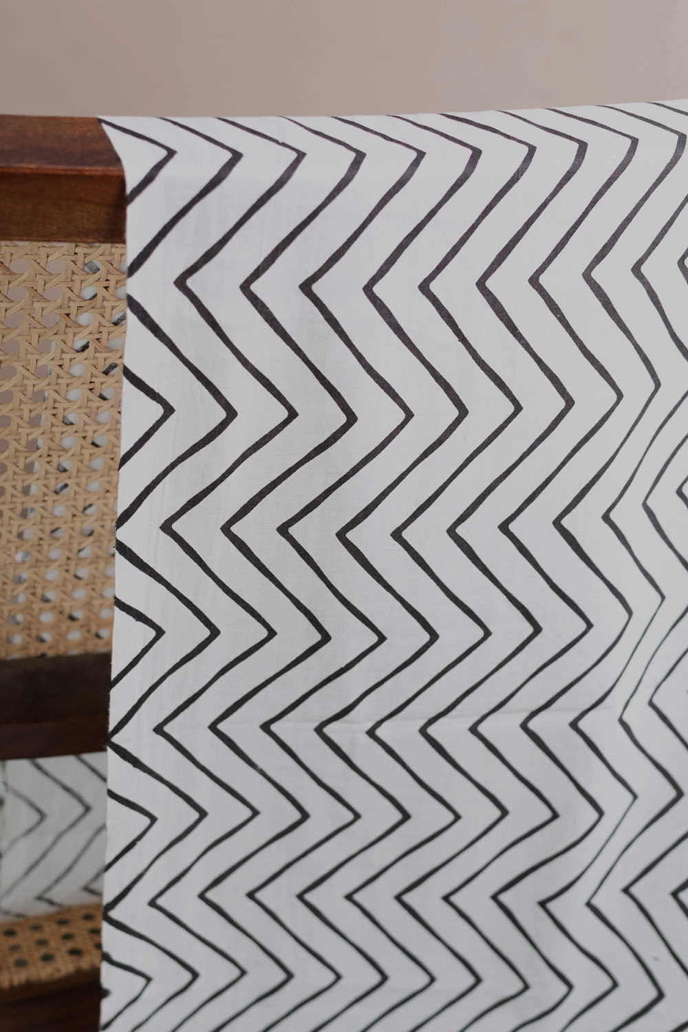 Chevron on Cream Sanganeri Cotton Fabric