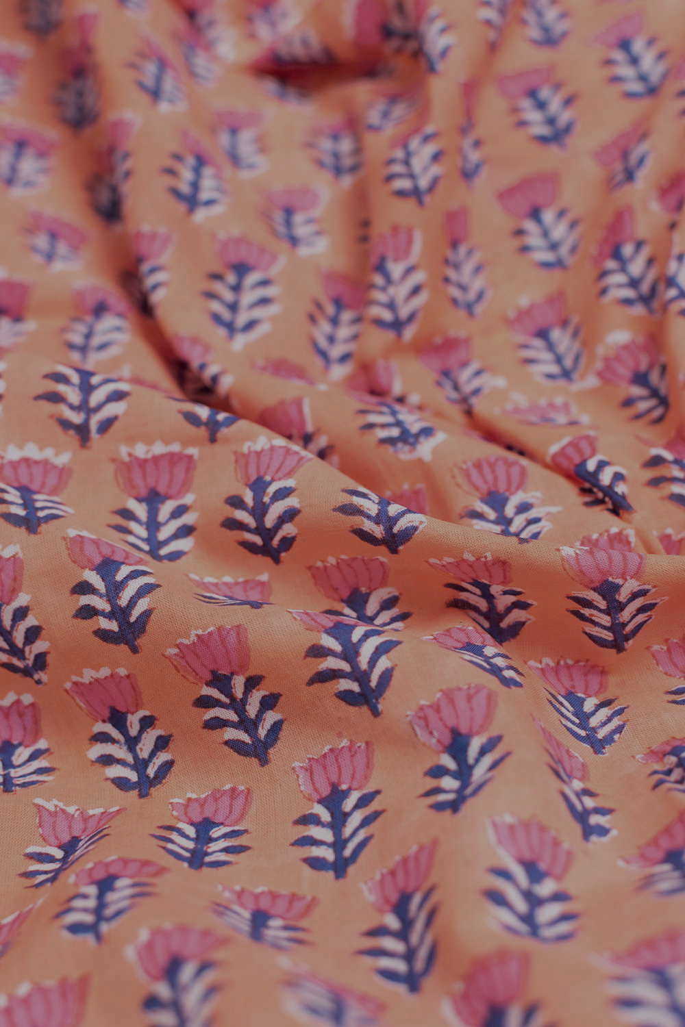 Hand block printed Sanganeri cotton fabric with floral motifs - Matkatus
