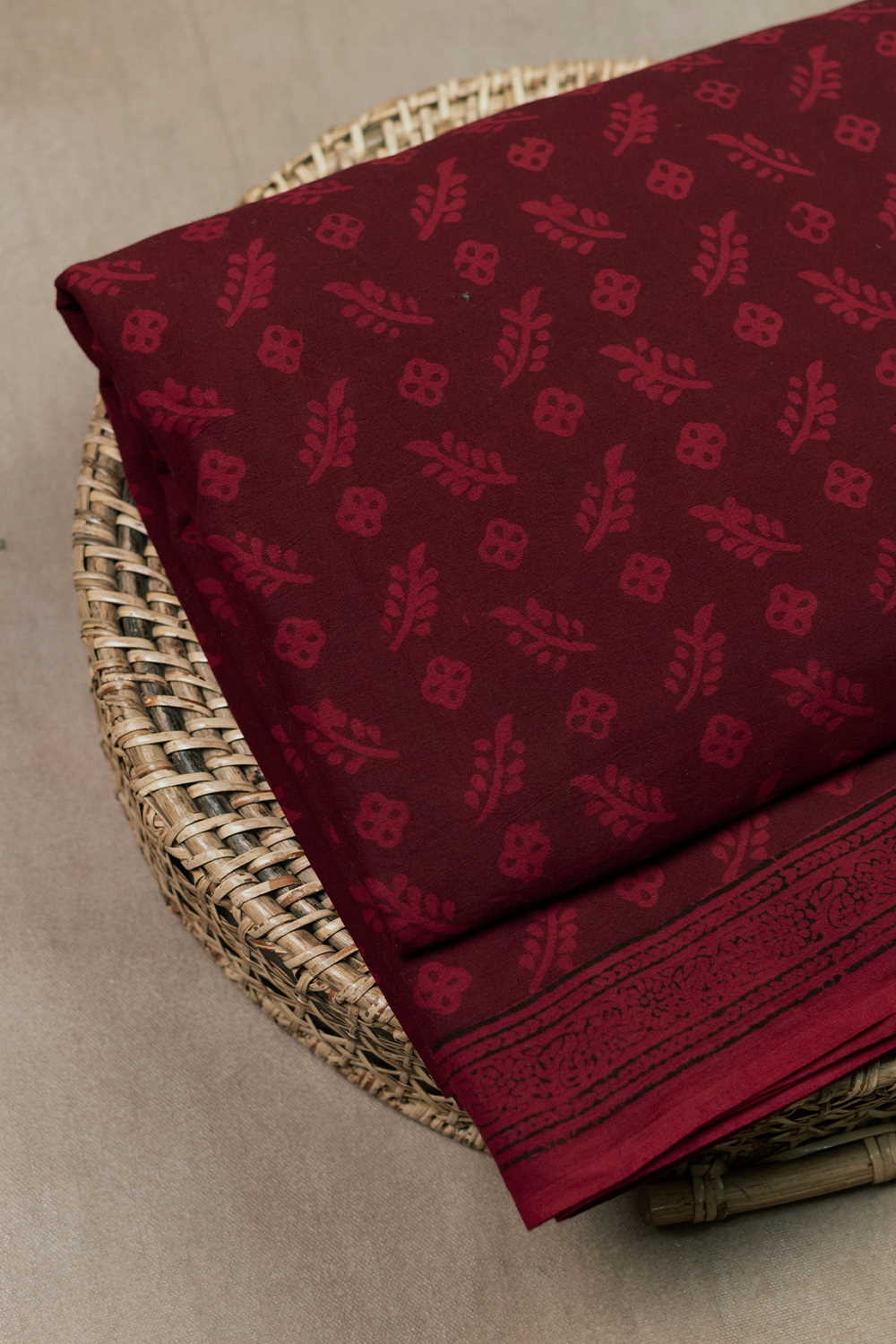 Maroon with Butta's Bagh Cotton Fabric