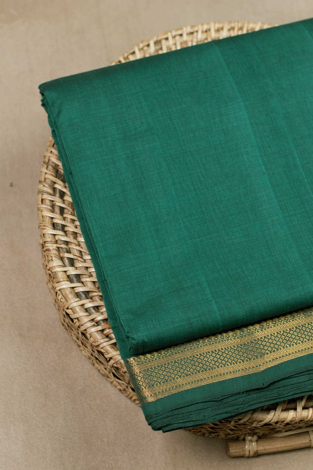 Green with Border Mangalagiri Cotton Fabric
