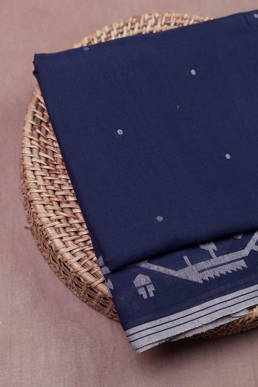 Blue with Bordered Jamdani Cotton Fabric