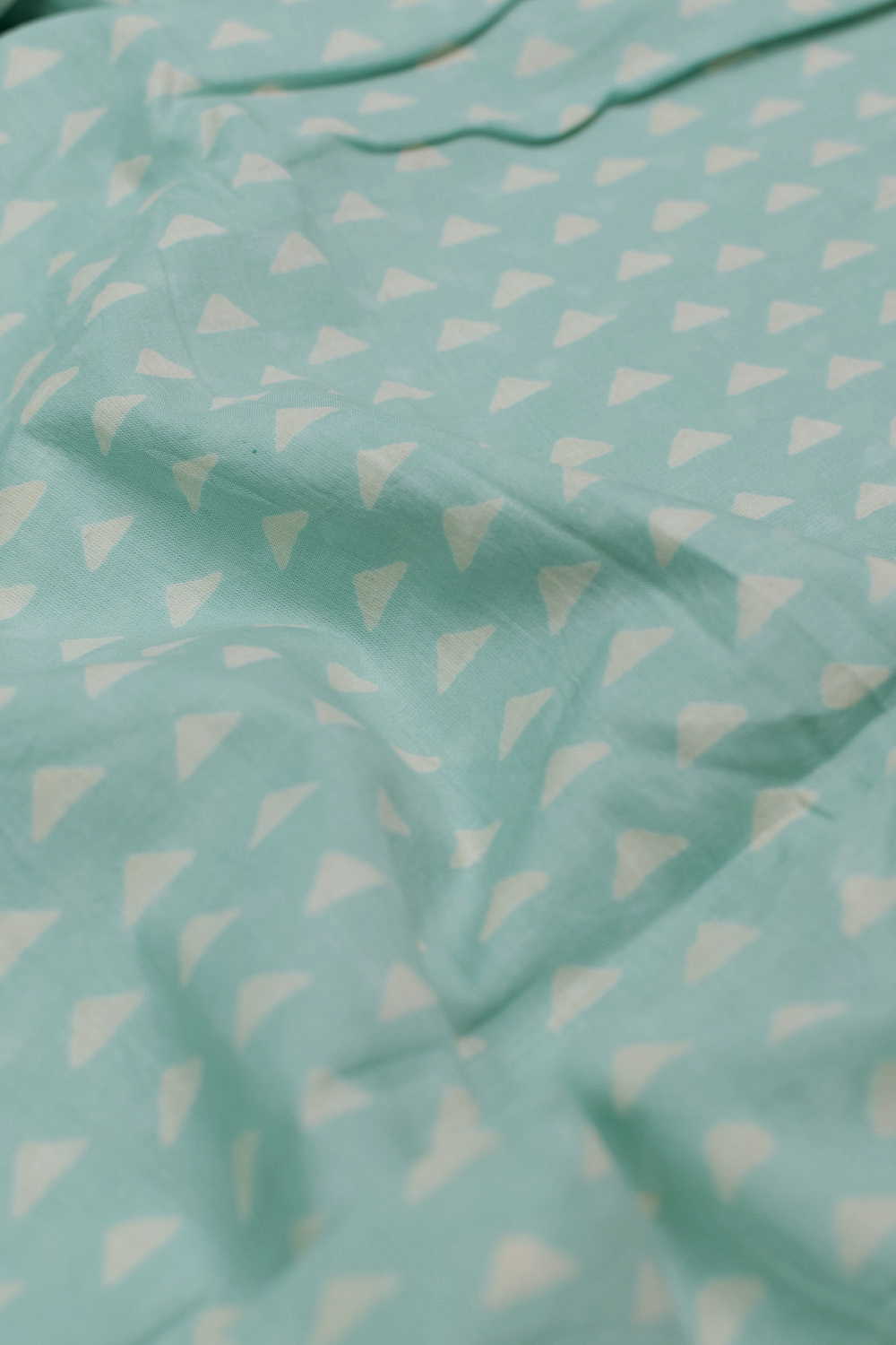 Triangles - Mint Green Sanganeri Cotton Fabric