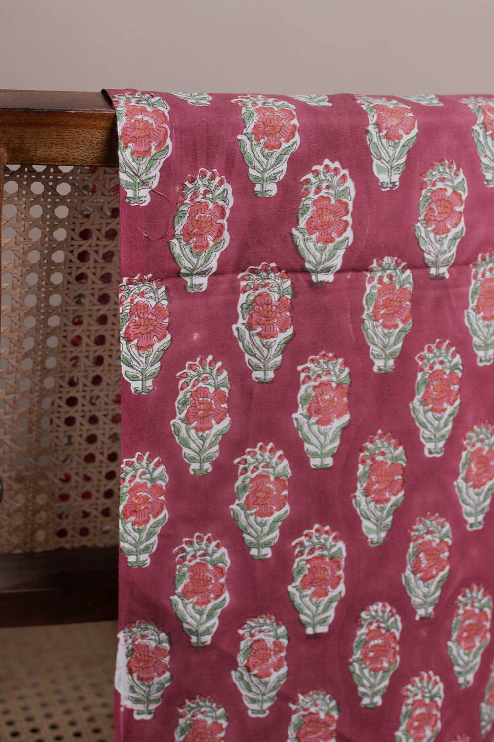 Floral Butta on Deep Purple Sanganeri Cotton Fabric