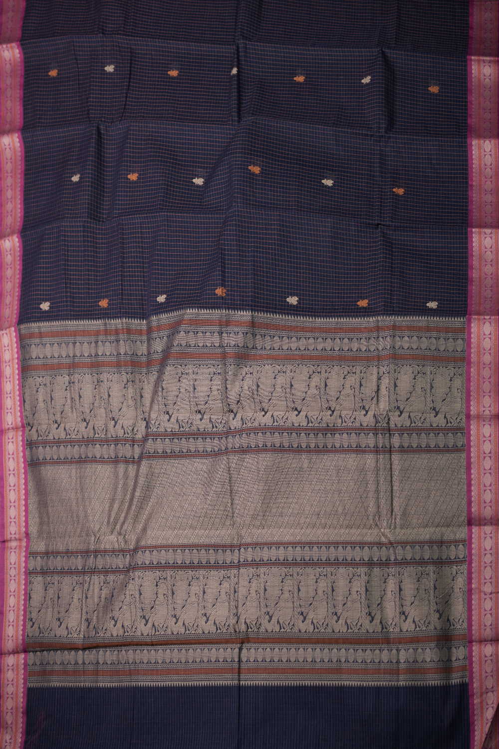 Indigo Blue with Checks Kanchipuram Cotton saree
