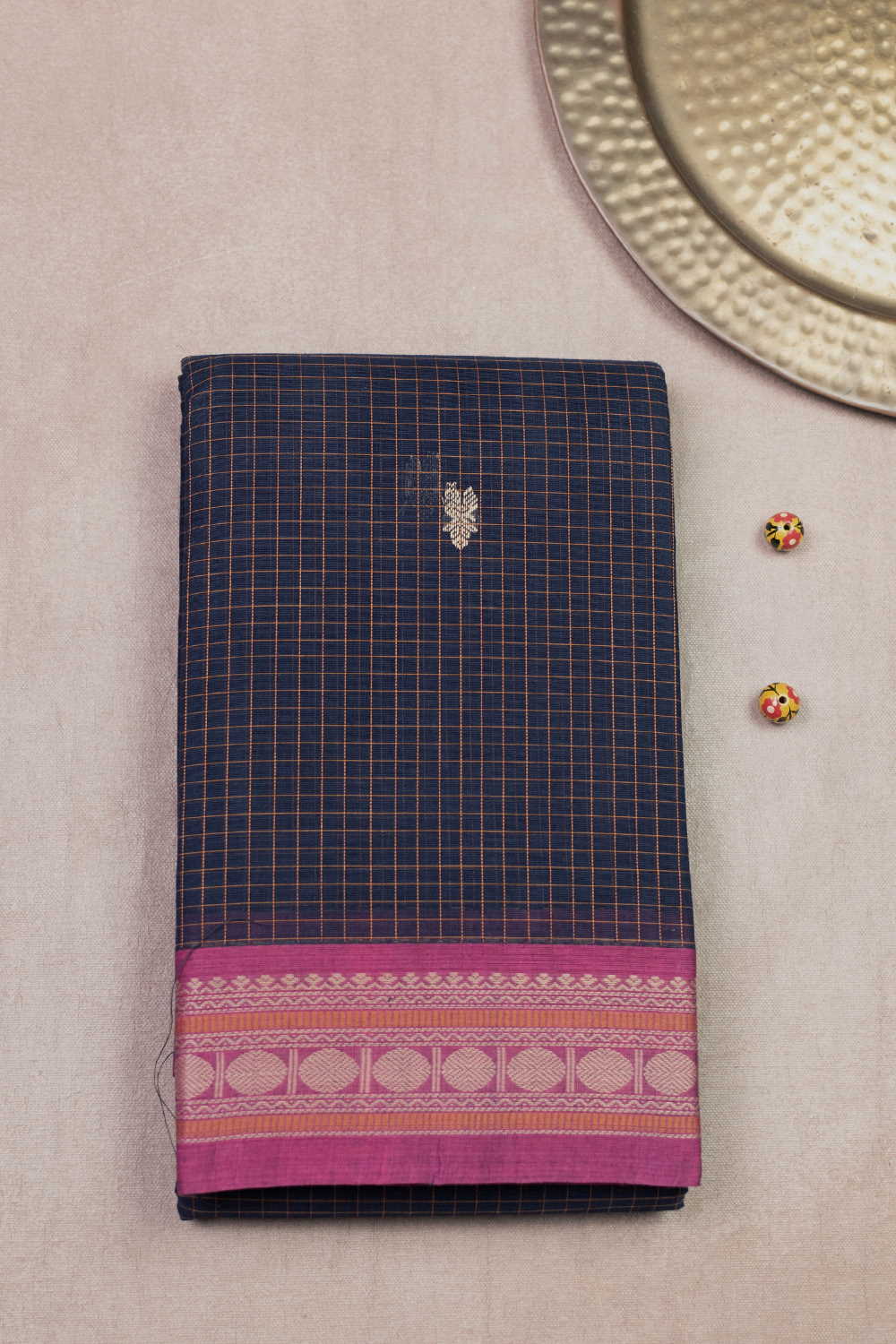 Indigo Blue with Checks Kanchipuram Cotton saree