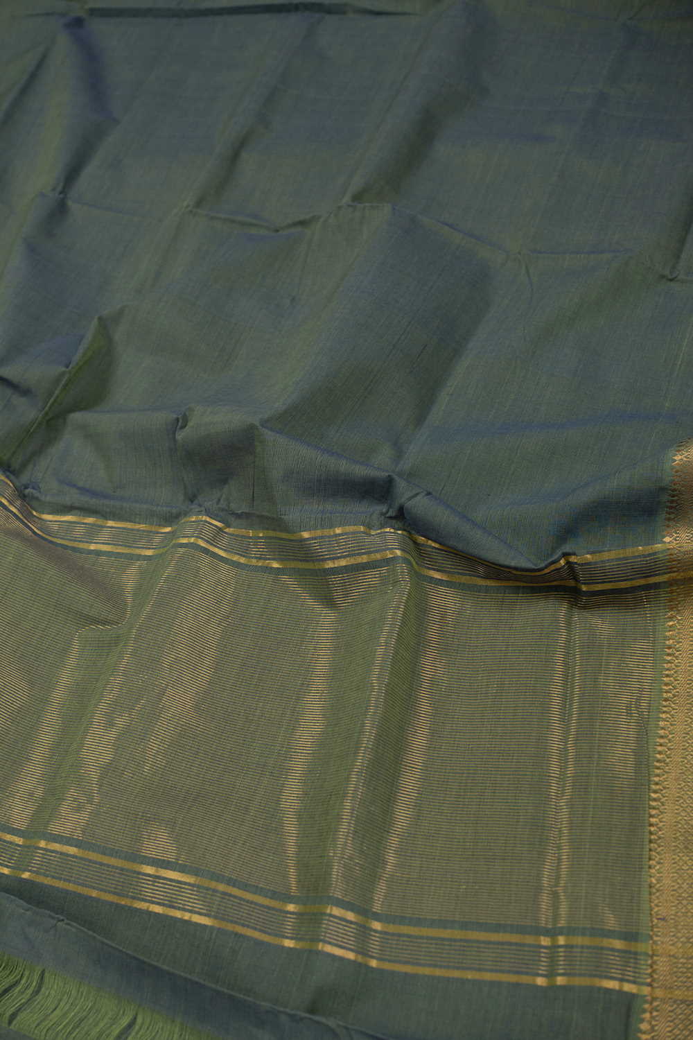 Greenish Grey Handwoven Cotton saree