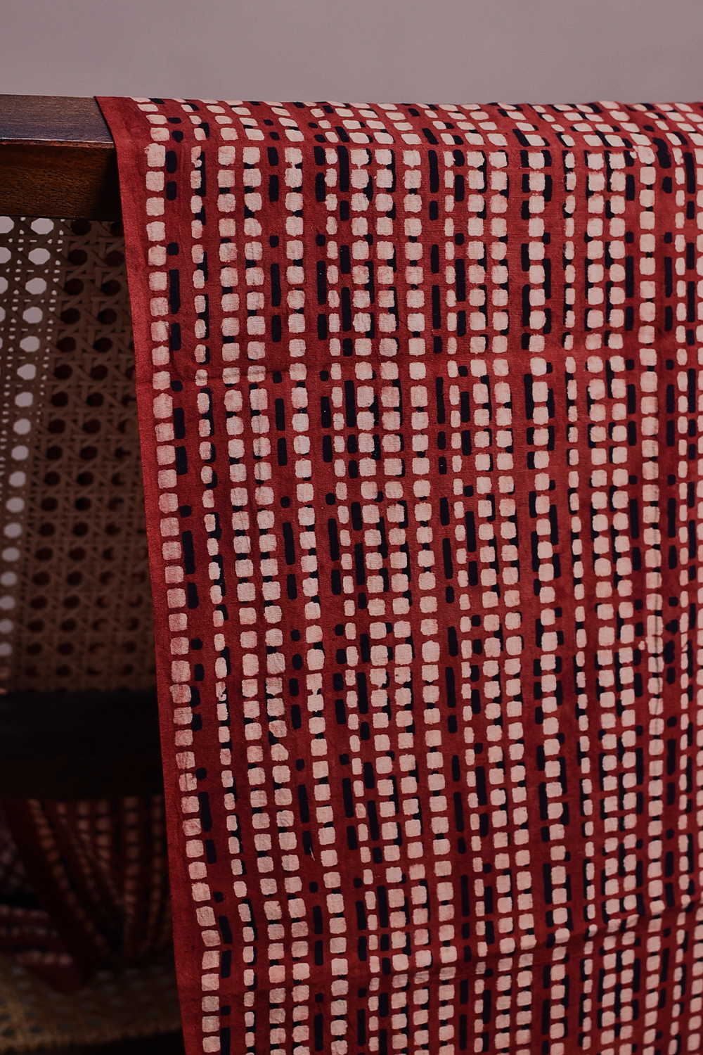 Dotted Stripes on Maroon Ajrak Cotton Fabric