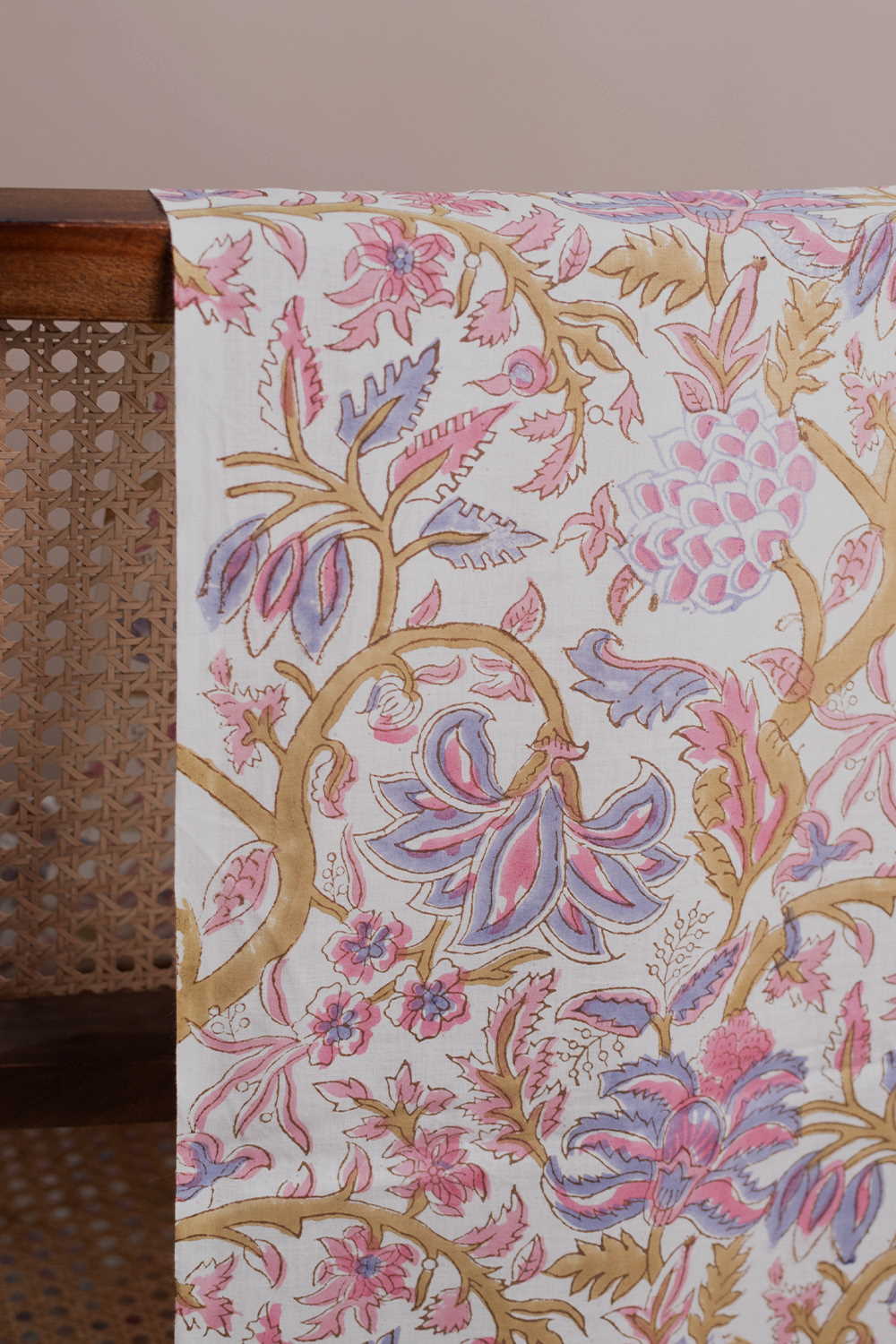 Colourful Floral on Cream Sanganeri Cotton Fabric