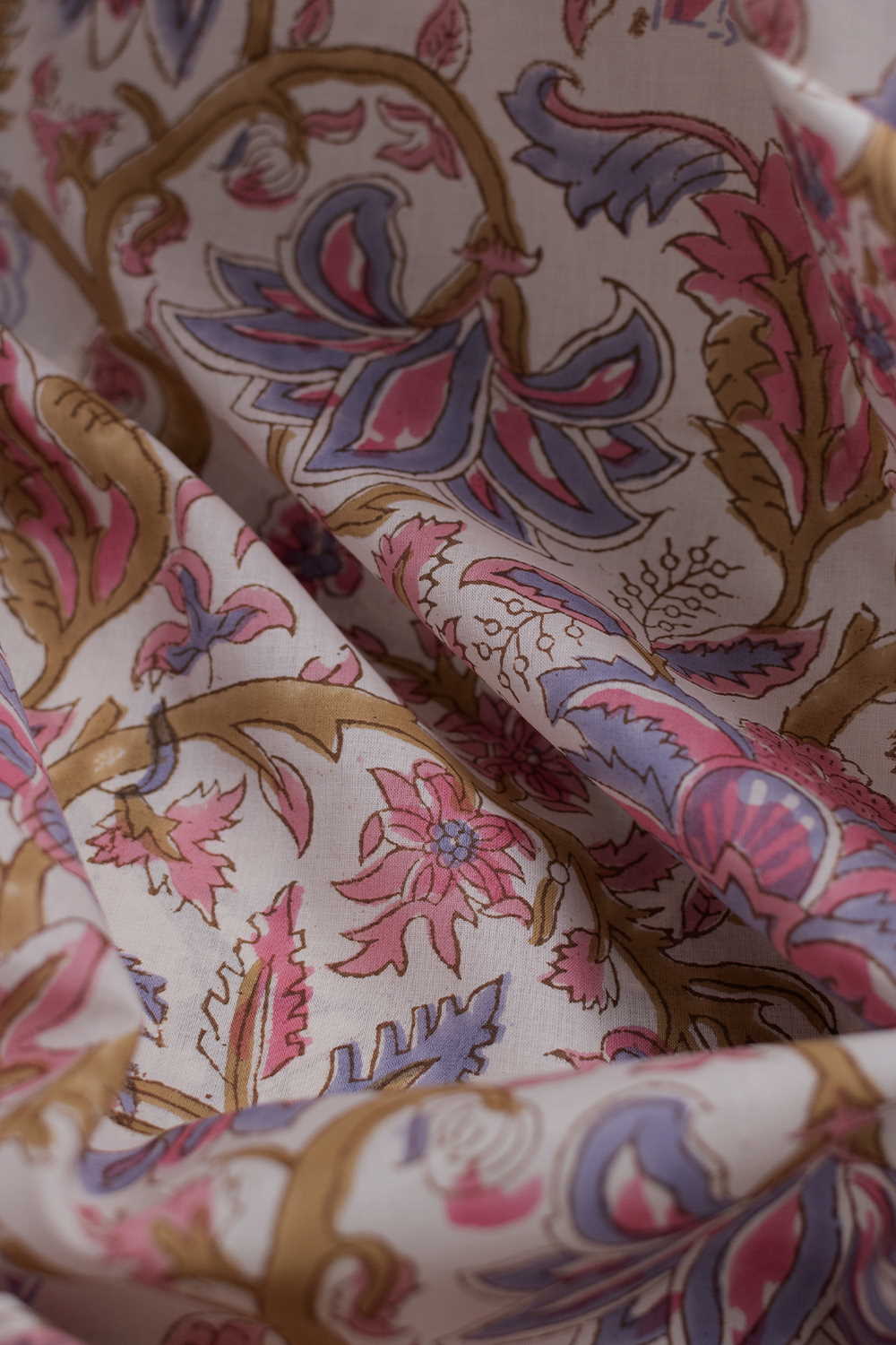 Colourful Floral on Cream Sanganeri Cotton Fabric