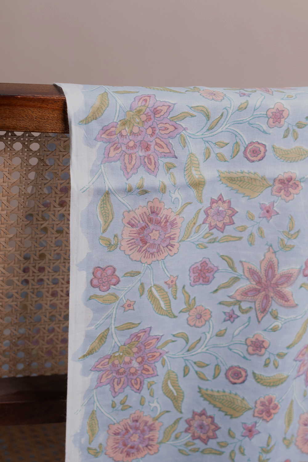 Water Coloured Blue Sanganeri Cotton Fabric