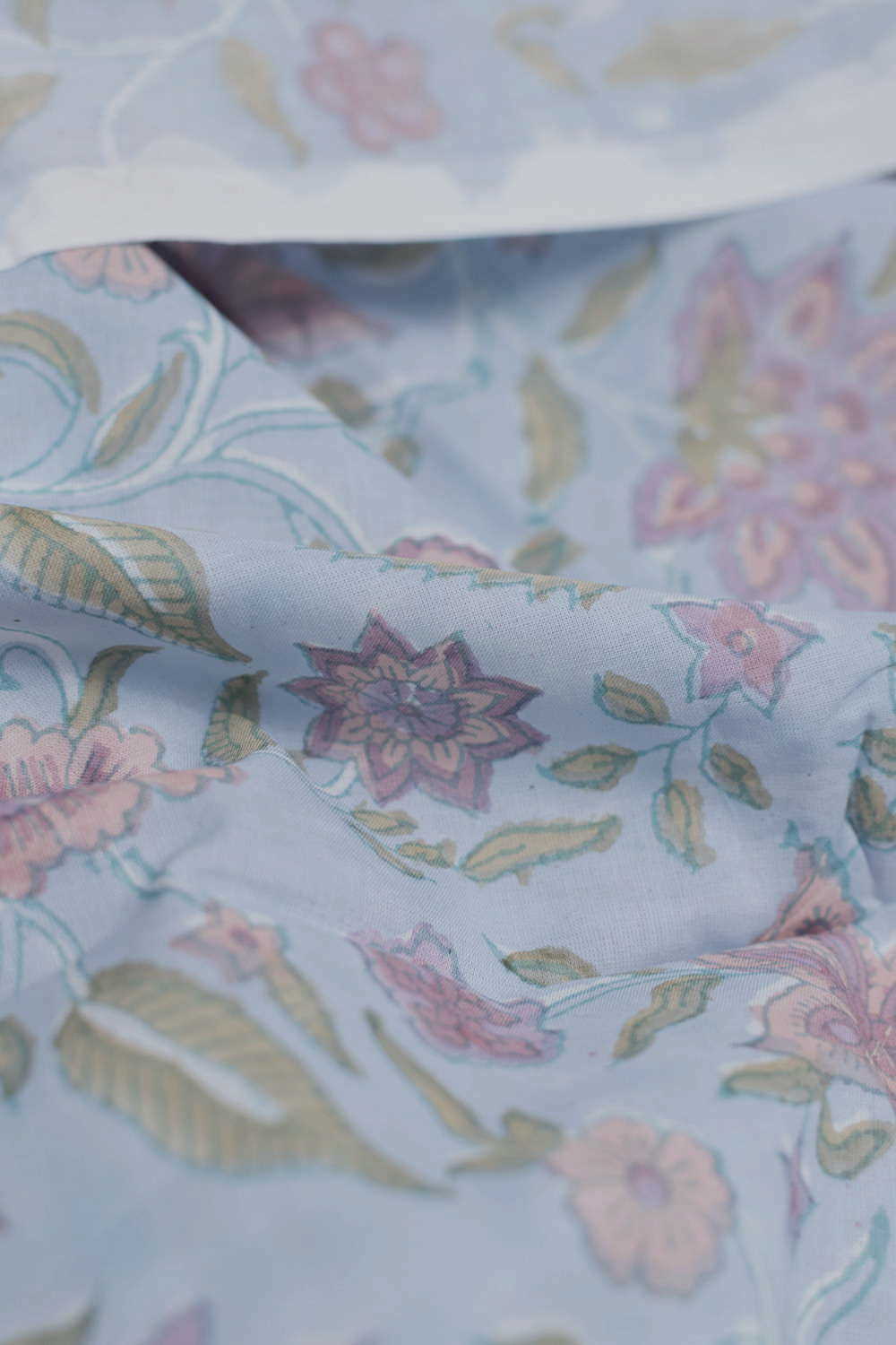 Water Coloured Blue Sanganeri Cotton Fabric