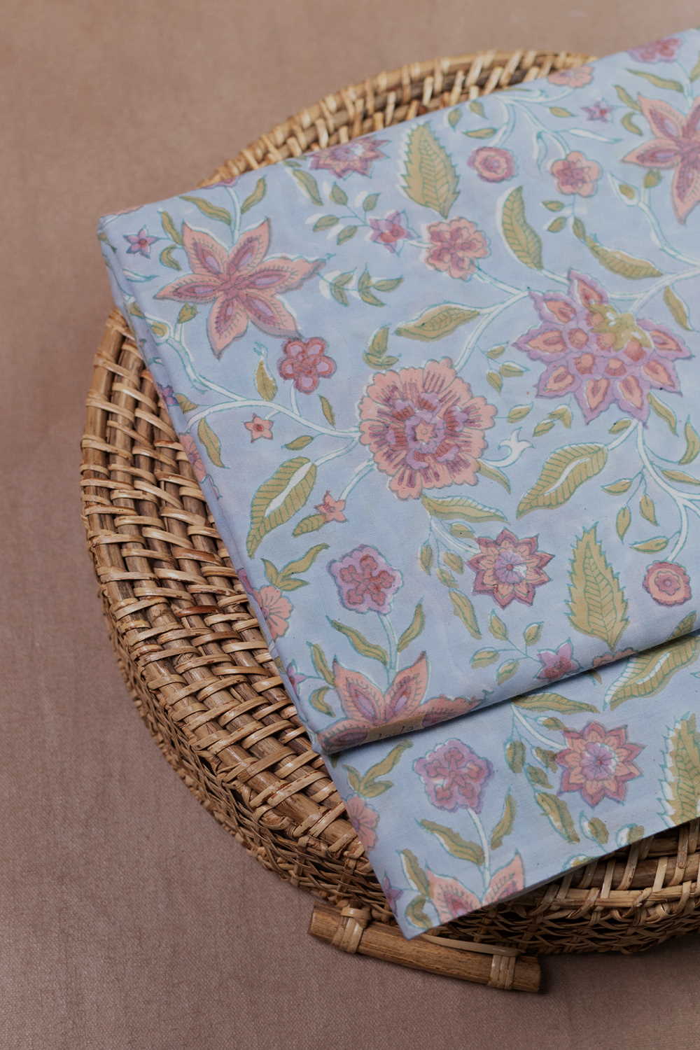 Water Coloured Blue Sanganeri Cotton Fabric