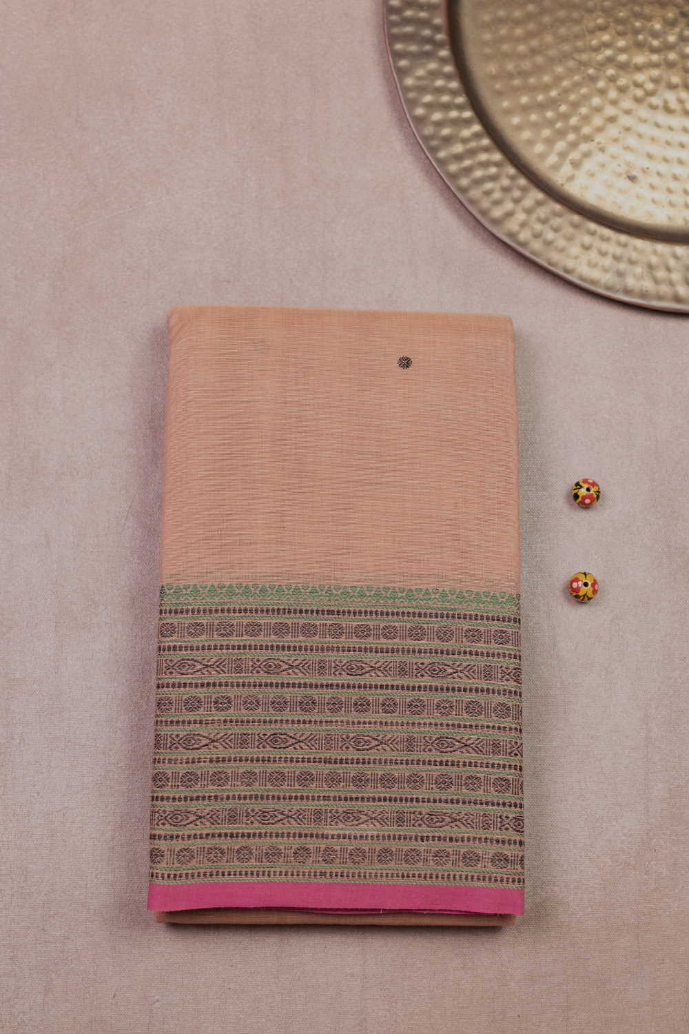 Tiny Butta on Beige Kanchipuram Cotton saree