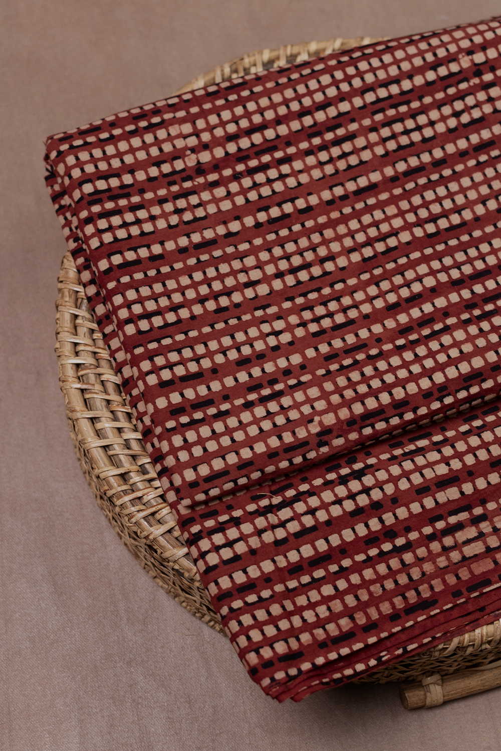 Dotted Stripes on Maroon Ajrak Cotton Fabric