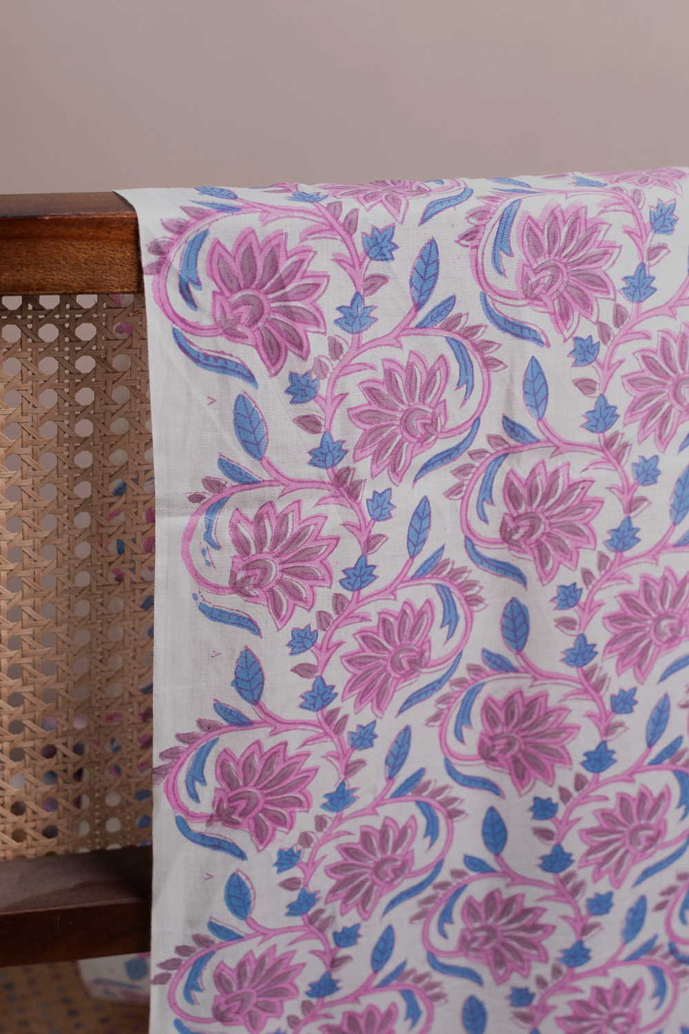 Pink Cluster Floral Sanganeri Cotton Fabric
