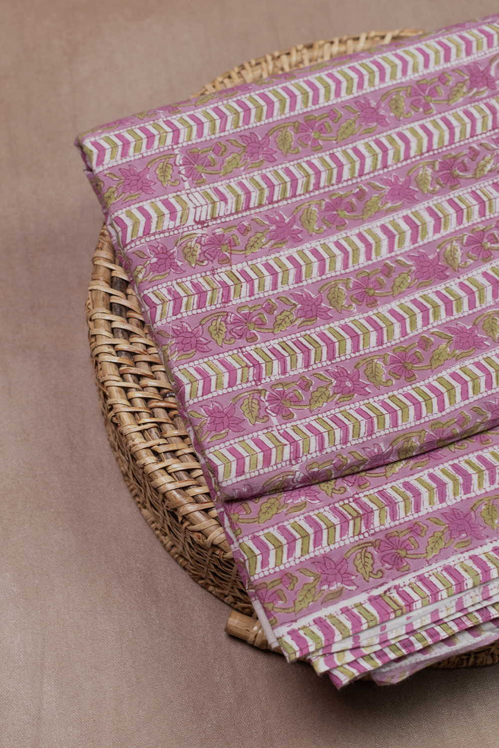 Hand block printed Sanganeri cotton fabric with floral motifs - Matkatus