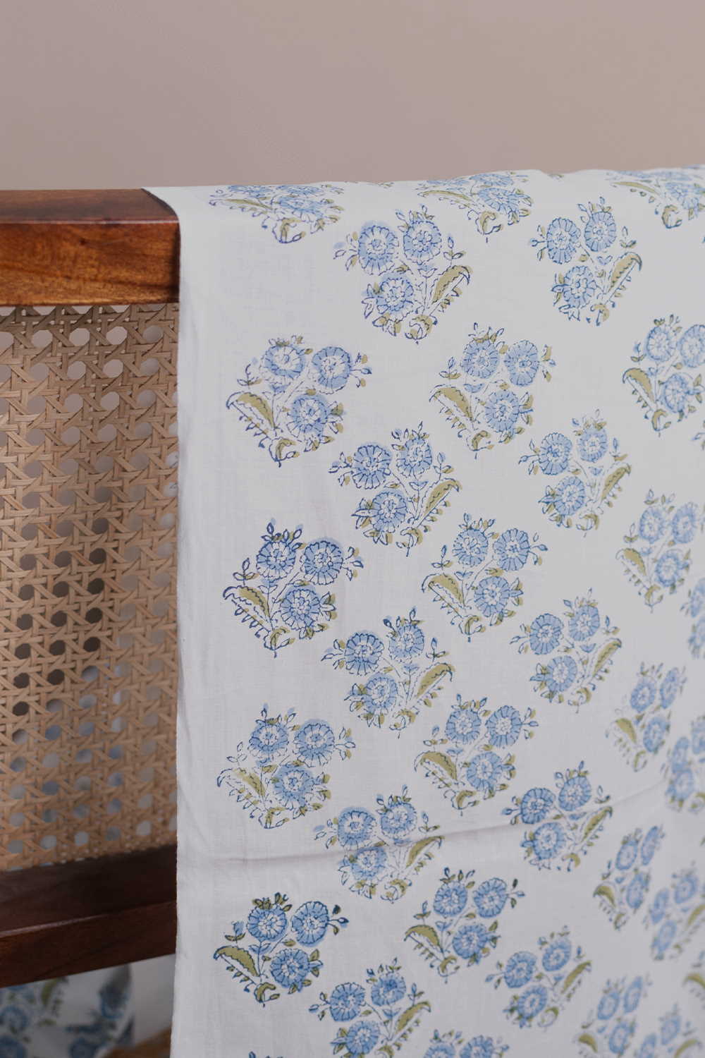 Tri Butta Floral on Off-White Sanganeri Cotton Fabric