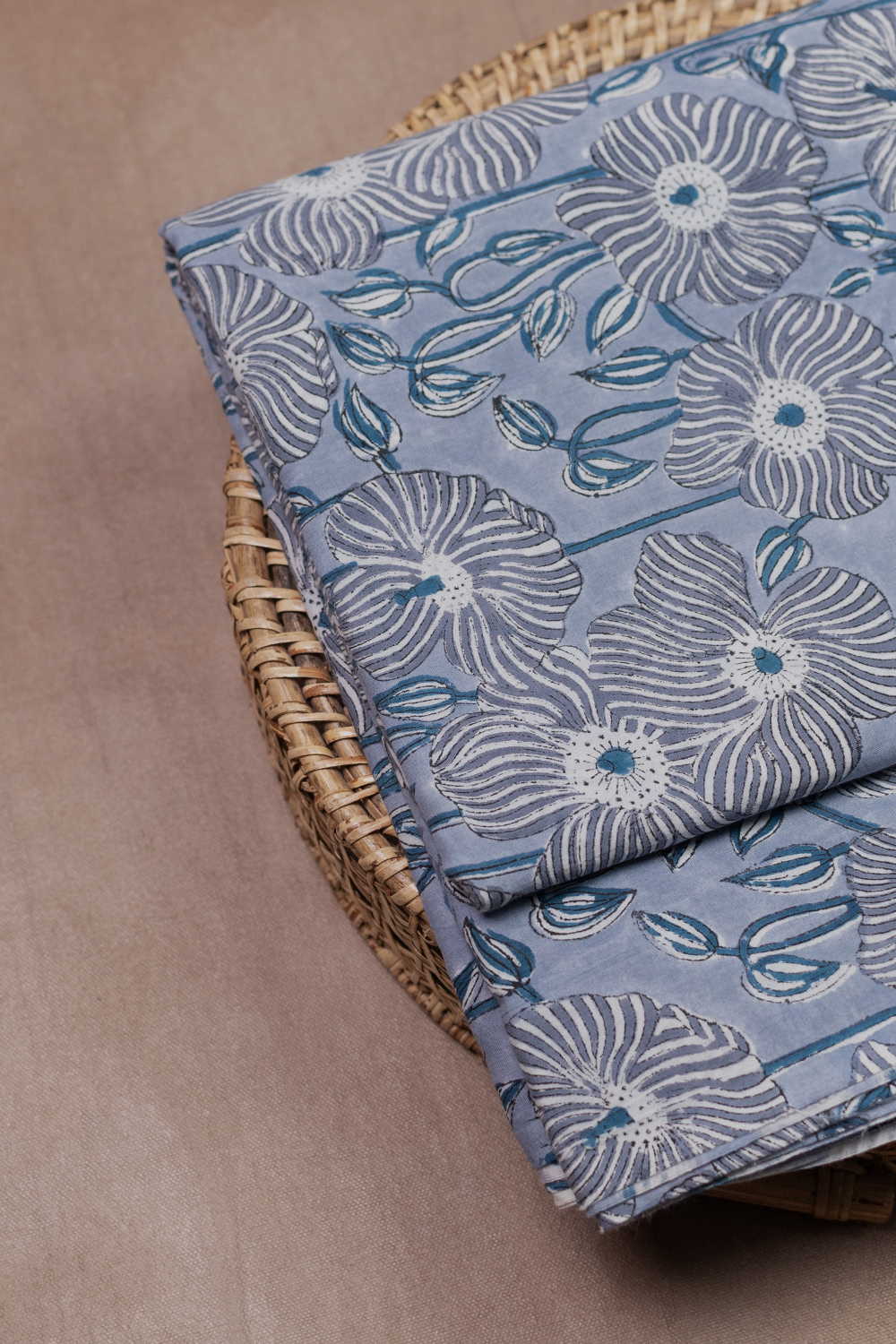 Hand block printed Sanganeri cotton fabric with floral motifs - Matkatus