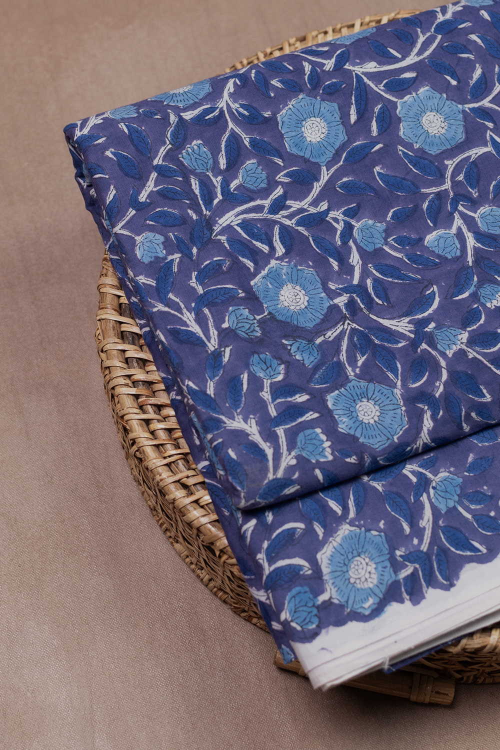 Hand block printed Sanganeri cotton fabric with floral motifs - Matkatus