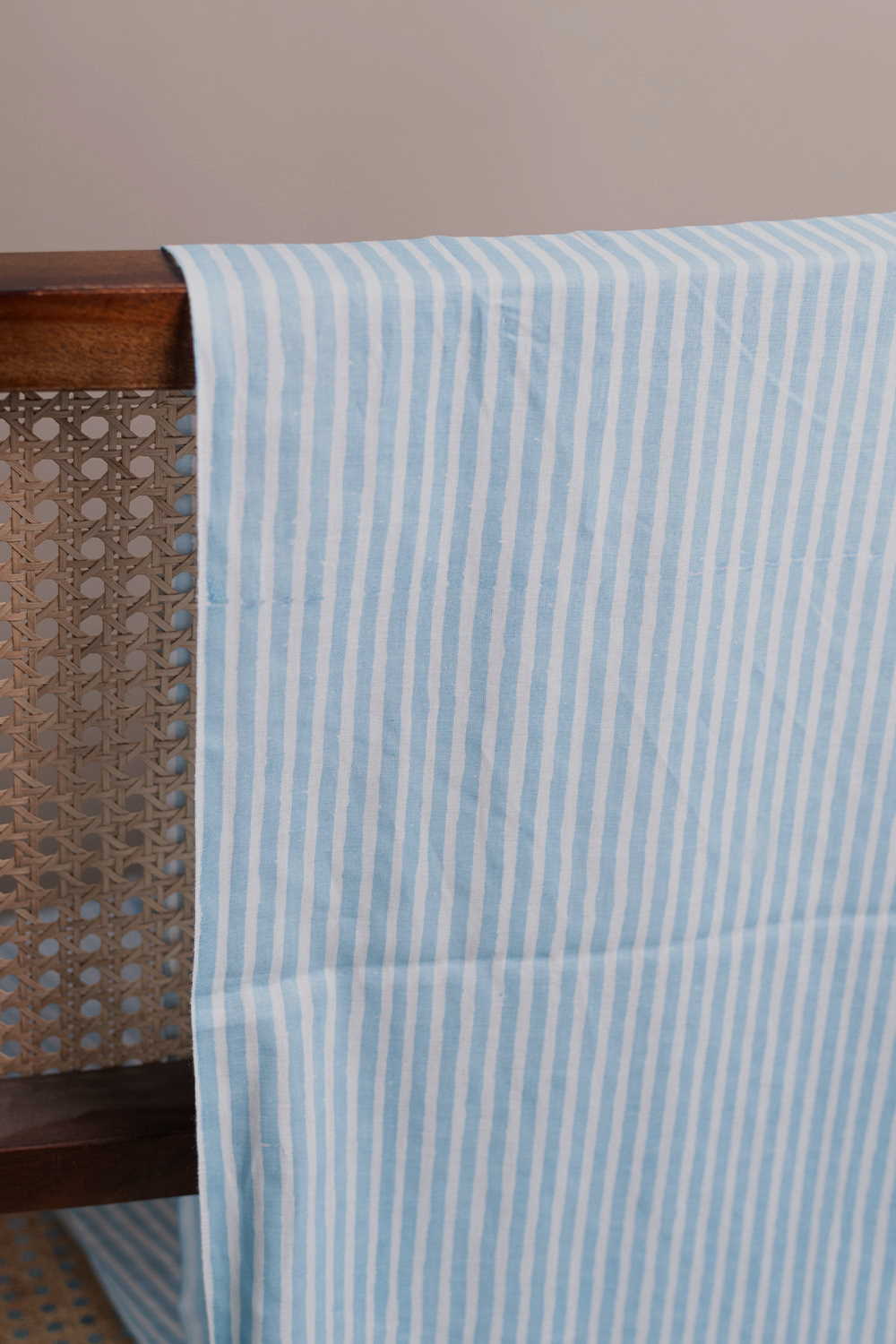 Blue with Cream Stripe Sanganeri Cotton Fabric
