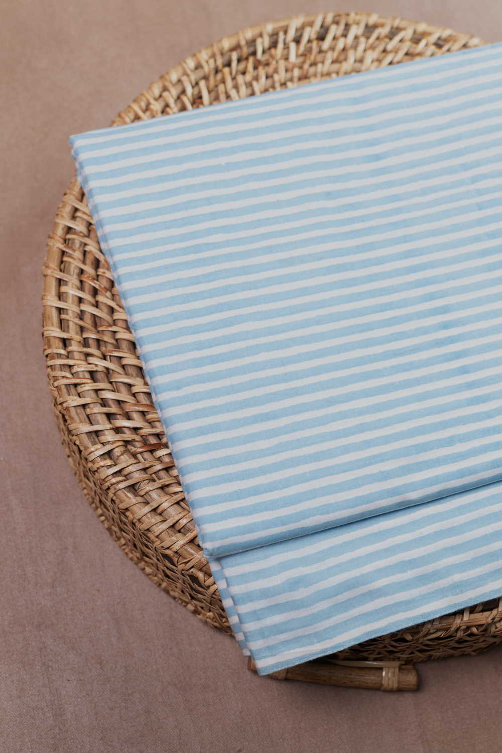 Blue with Cream Stripe Sanganeri Cotton Fabric