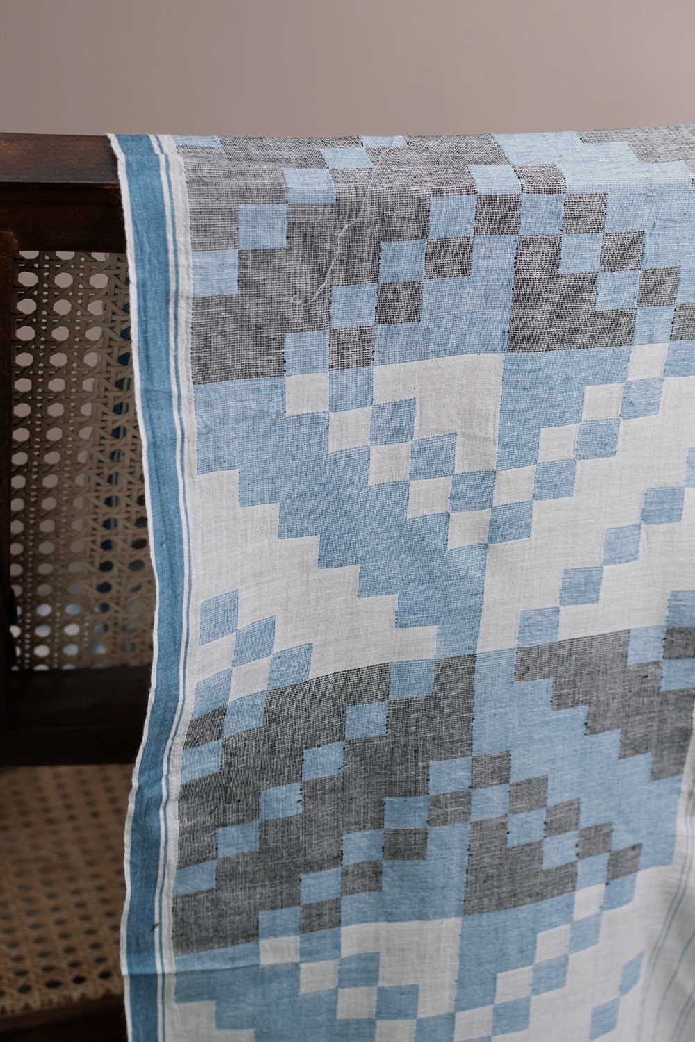 Off-White Bordered Jamdani Cotton Fabric