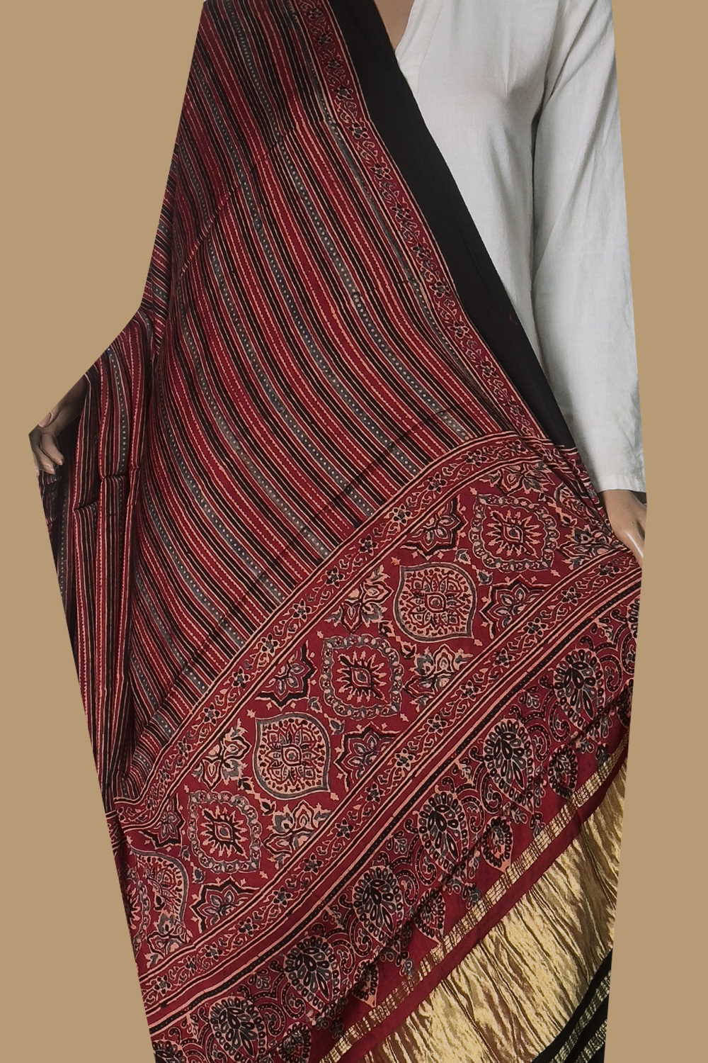 Ajrak Modal Silk Dupatta - Matkatus