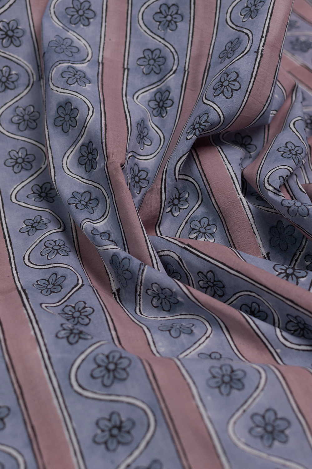 Hand block printed Sanganeri cotton fabric with floral motifs - Matkatus