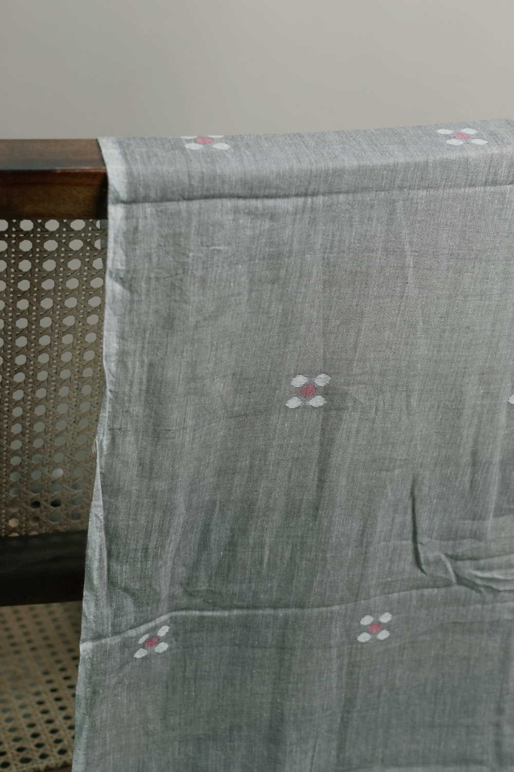 Cream Butta - Grey Jamdani Cotton Fabric
