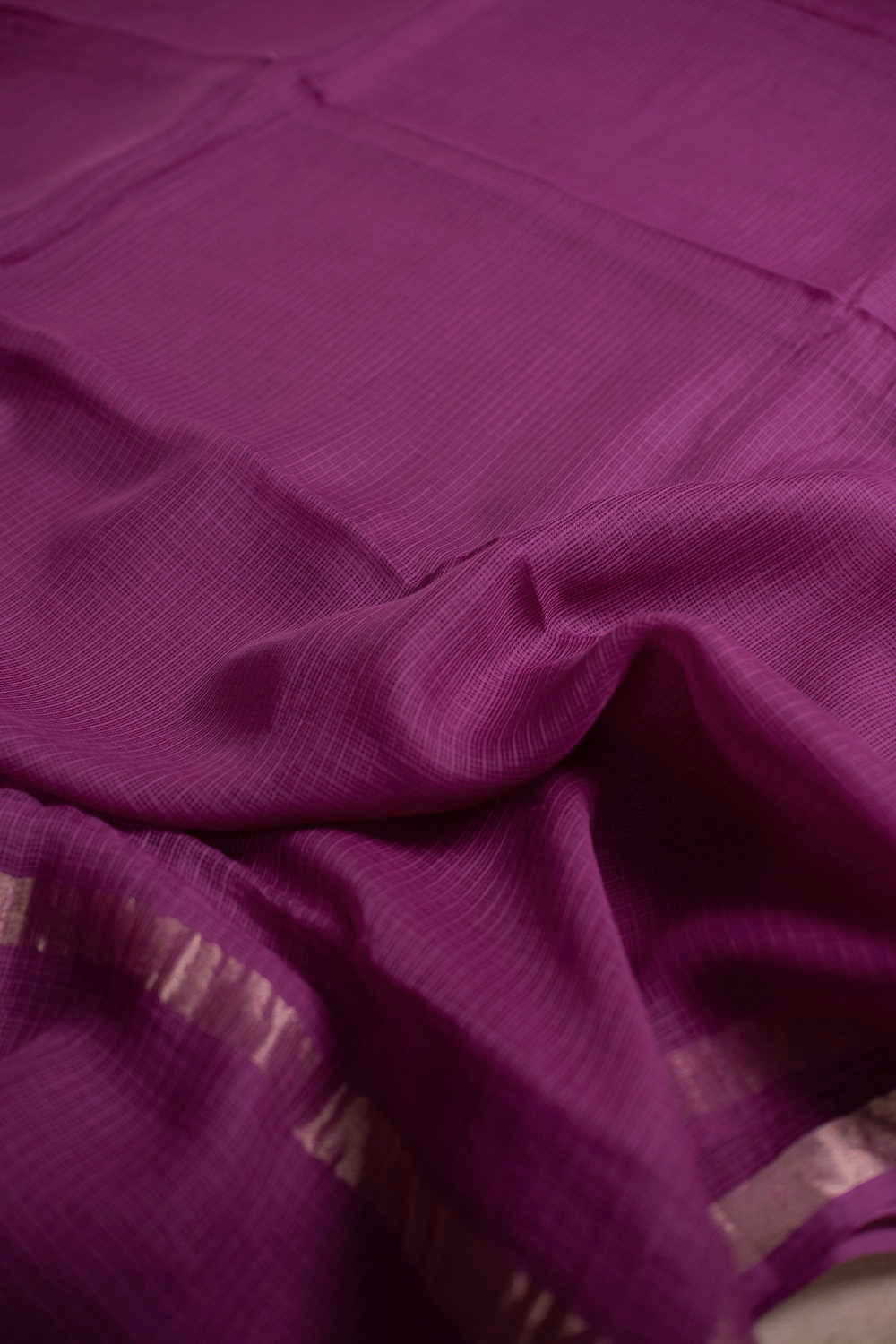 Pink Kota Cotton saree with Gold Zari Border