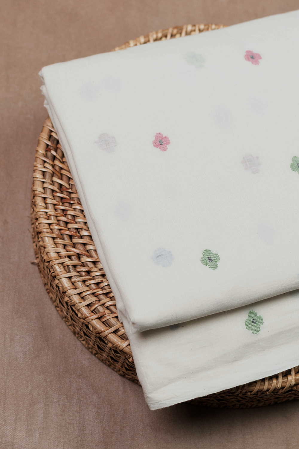 Coloured Butta on Cream Jamdani Cotton Fabric
