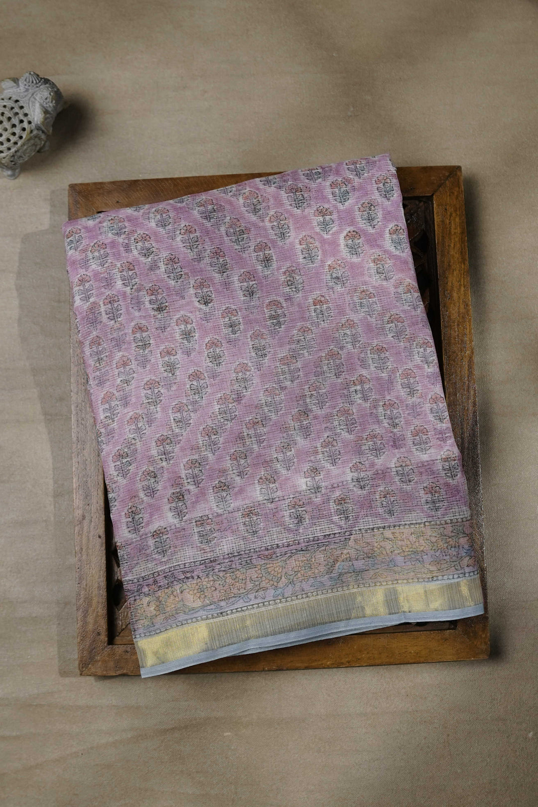 Purple - Florets Block Printed Kota Cotton saree