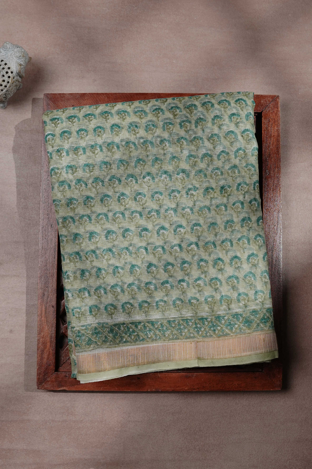 Green with Little Florets Block Printed Kota Cotton saree
