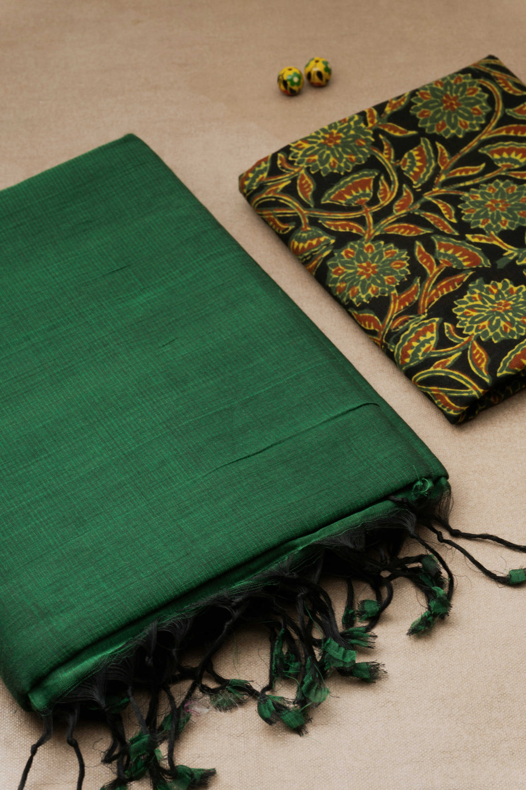 Green Mangalagiri Cotton saree with Ajrak Blouse