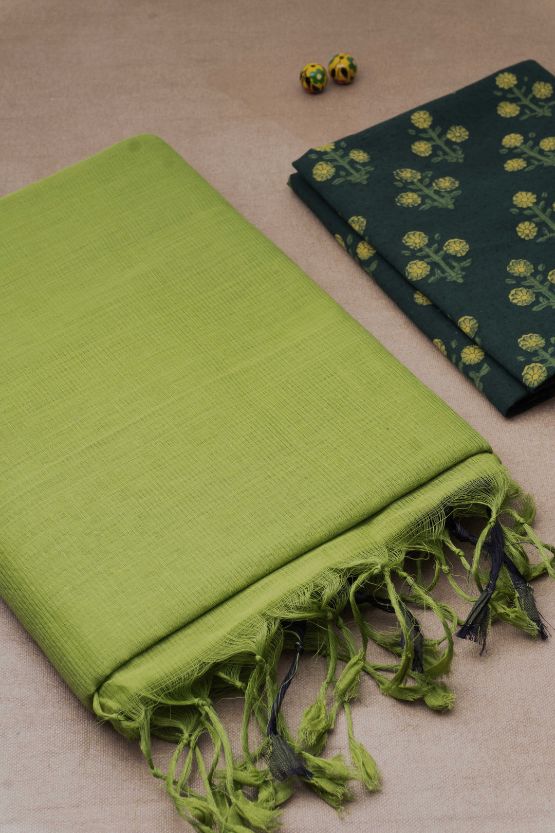 Apple Green Mangalagiri Cotton saree with Dabu Blouse