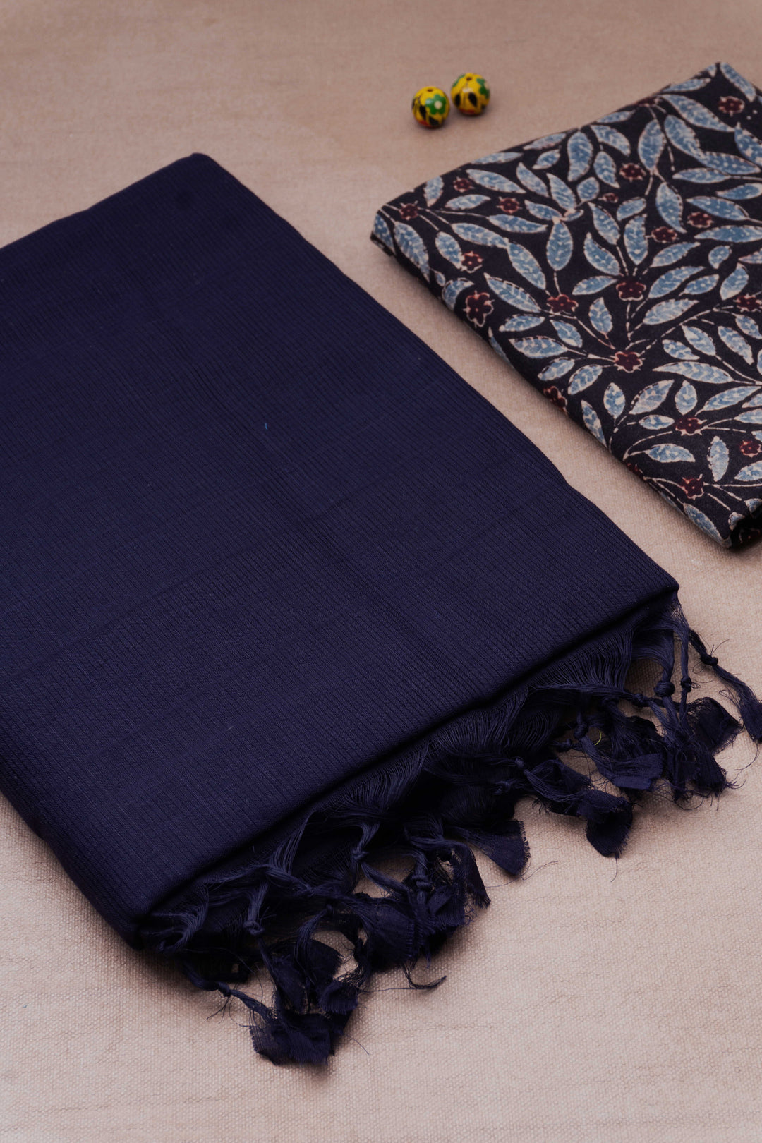 Blue Mangalagiri Cotton saree with Ajrak Blouse