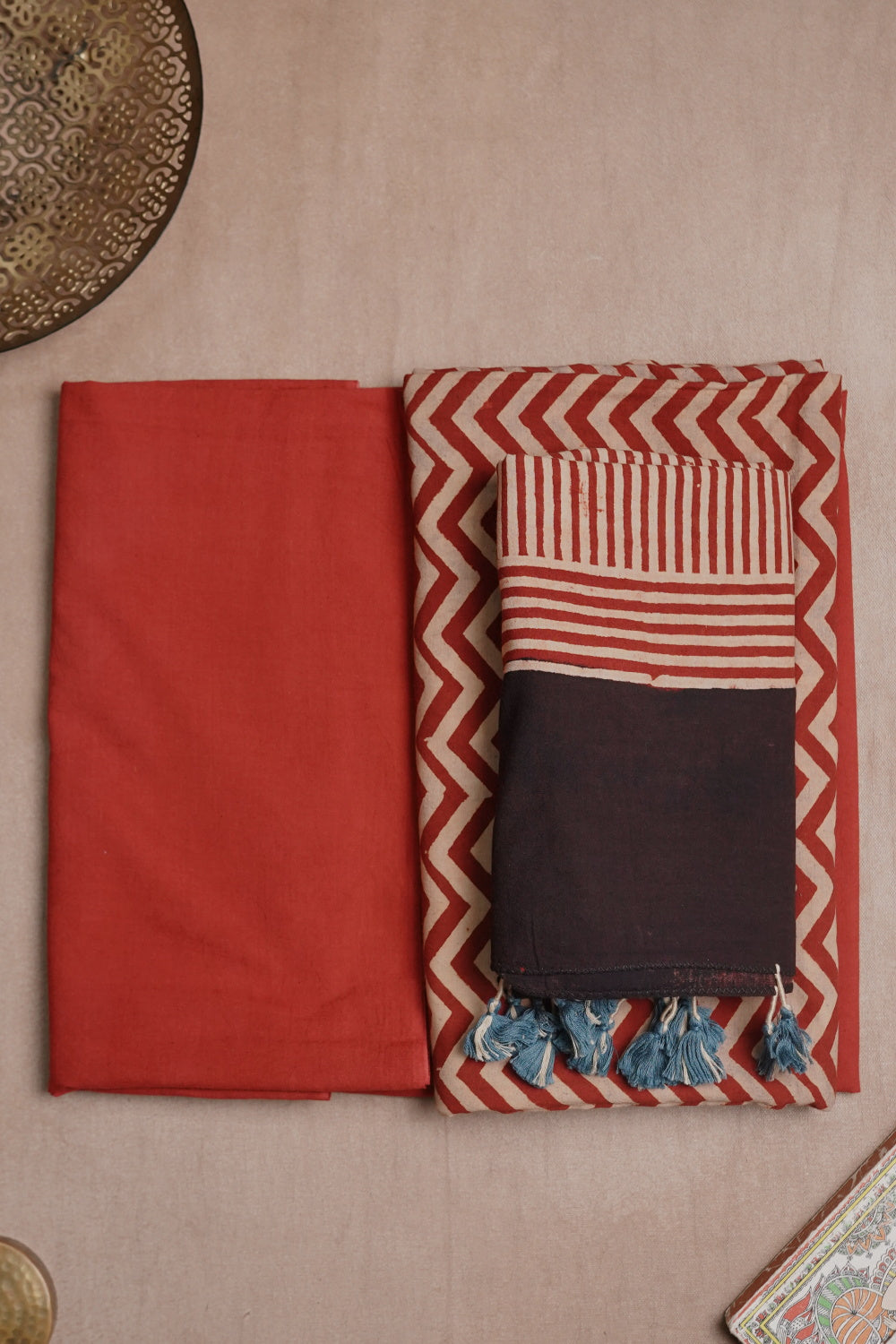 Chevron on Maroon Ajrak Cotton Full Suit