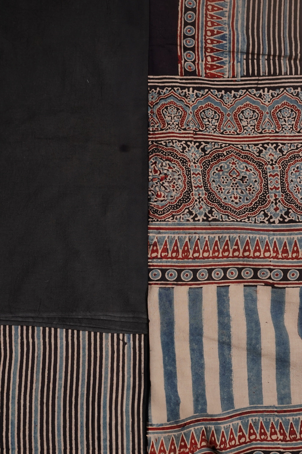 Lines on Black Ajrak Cotton Full Suit
