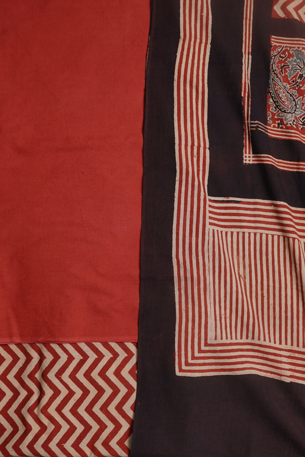 Chevron on Maroon Ajrak Cotton Full Suit