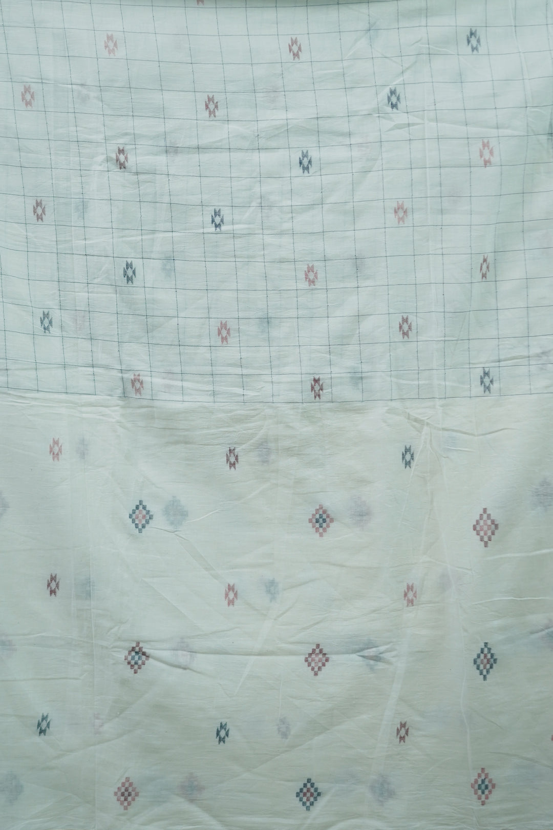 Daisy Cream Bordered Jamdani Cotton Fabric