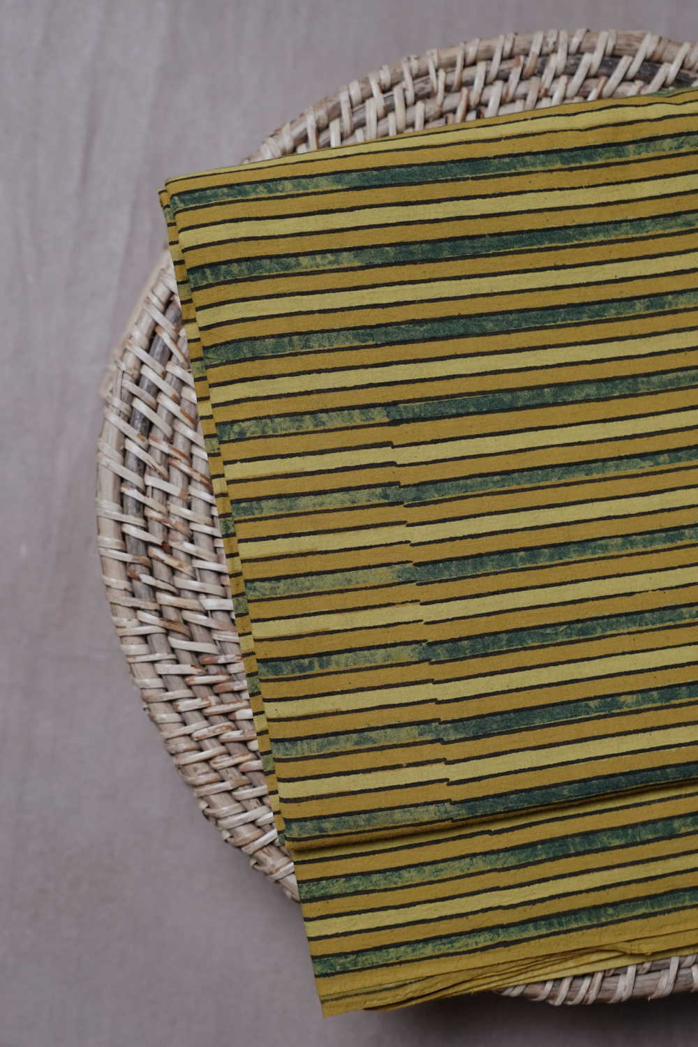 Yellow with Stripes Block Printed Ajrak Cotton Fabric