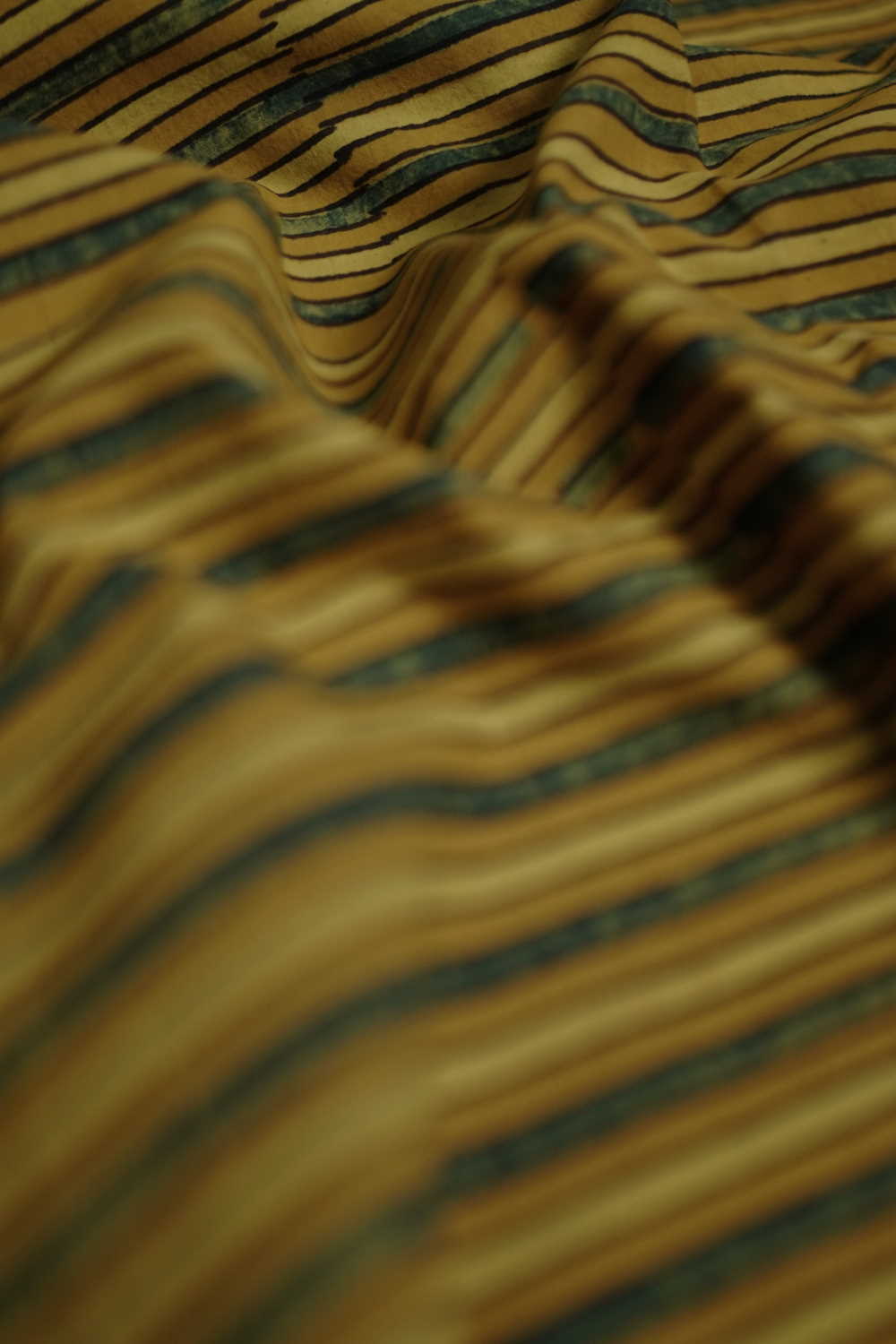 Yellow with Stripes Block Printed Ajrak Cotton Fabric