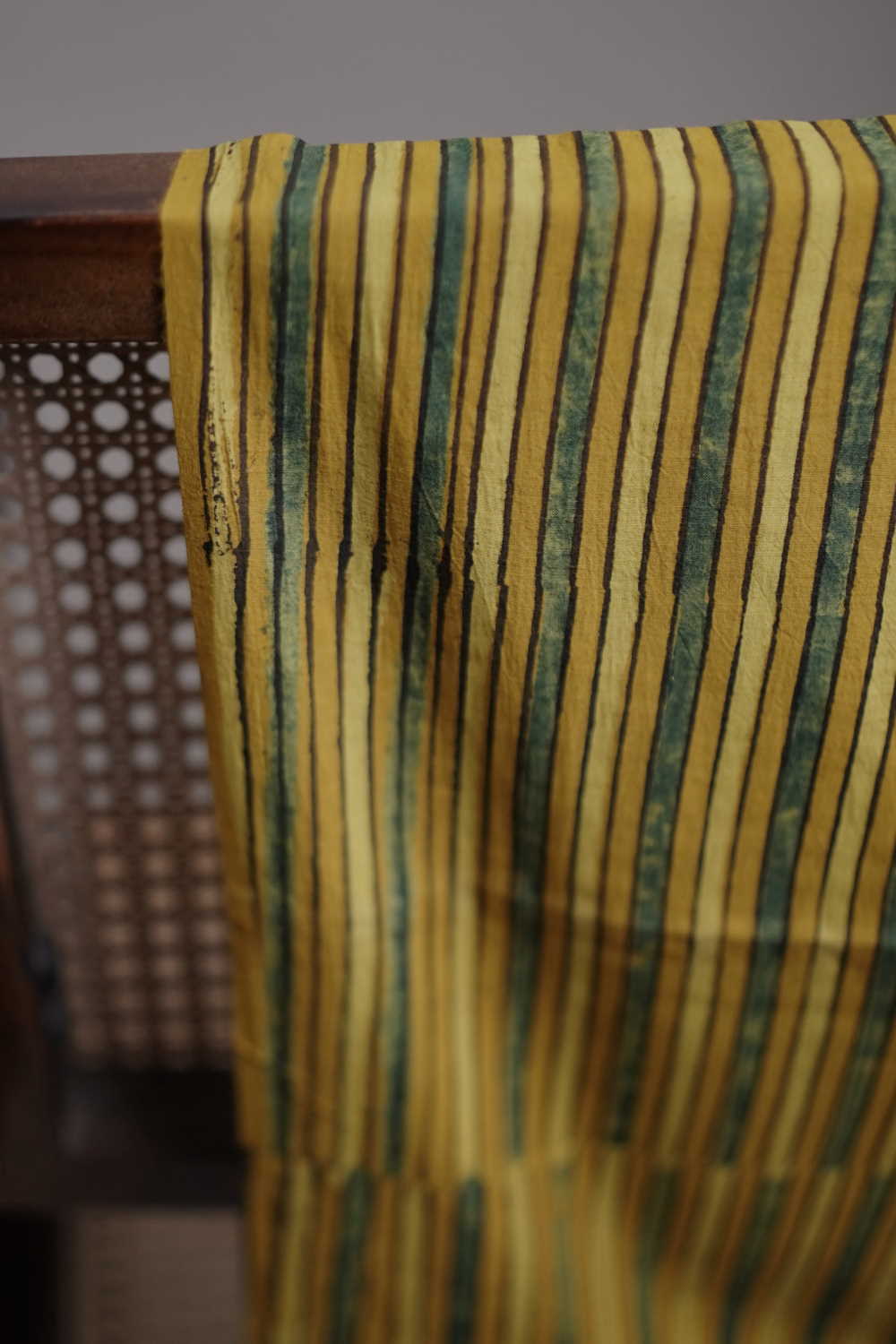 Yellow with Stripes Block Printed Ajrak Cotton Fabric