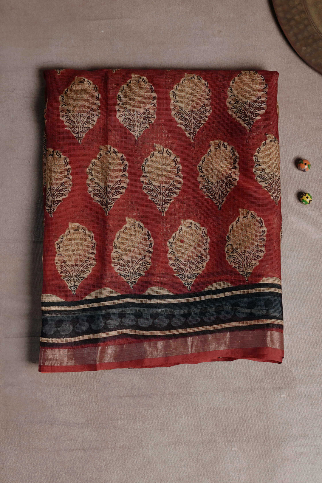 Maroon with Butta Block Printed Kota Silk saree