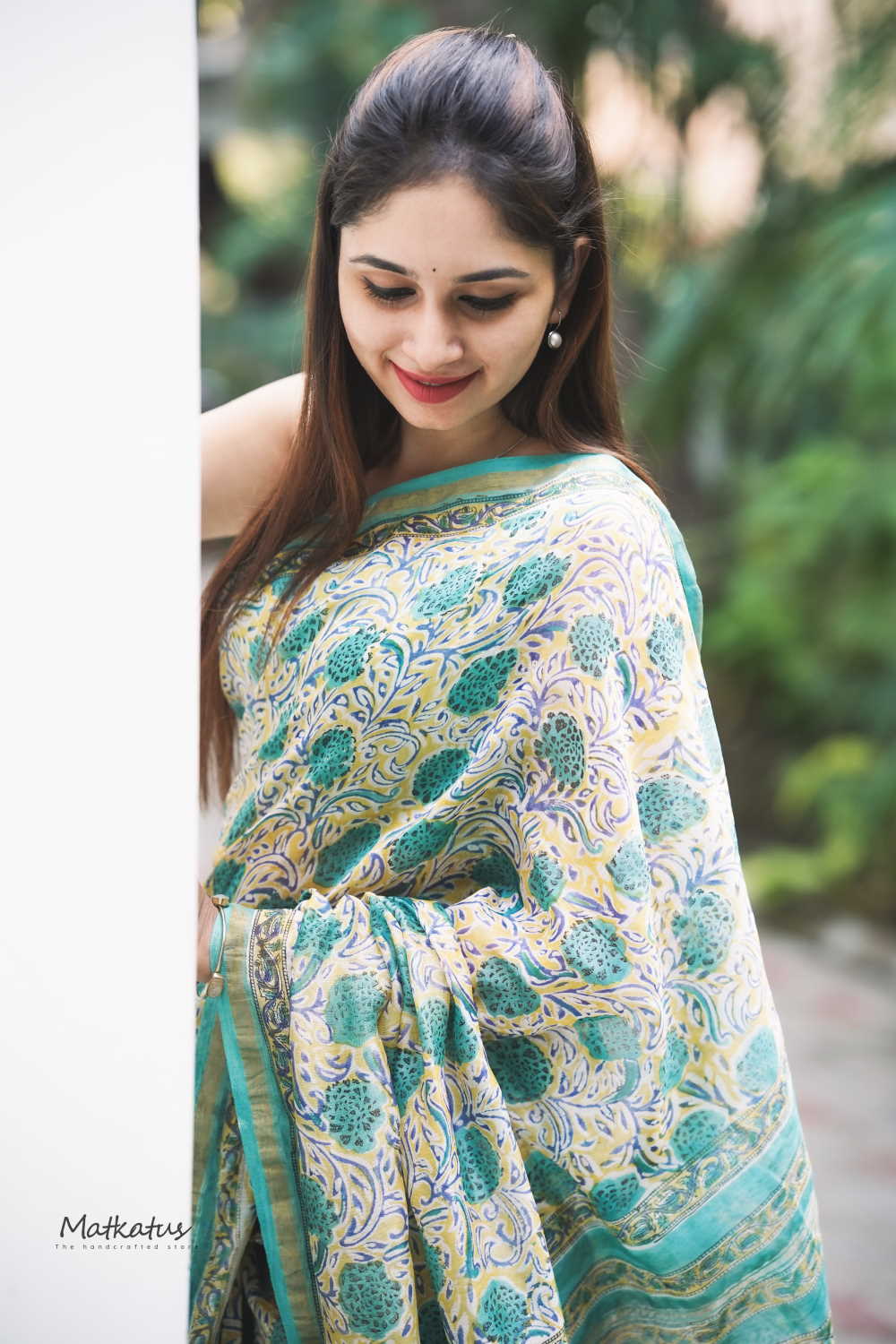 Green Floral on Yellow Chanderi Silk Cotton saree