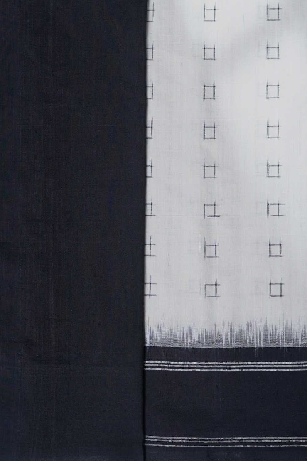 Cream with Black Border Ikat Cotton saree