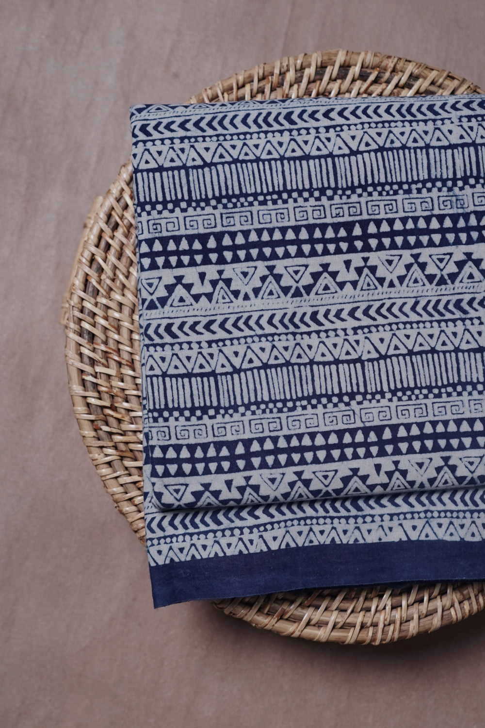 Striped Pattern Indigo Dabu Cotton Fabric