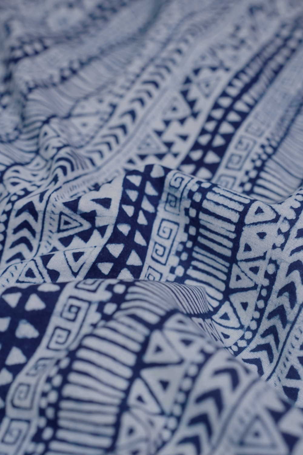 Striped Pattern Indigo Dabu Cotton Fabric