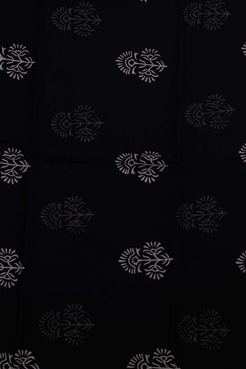 Grey & Cream Butta on Black Bagru Cotton Fabric