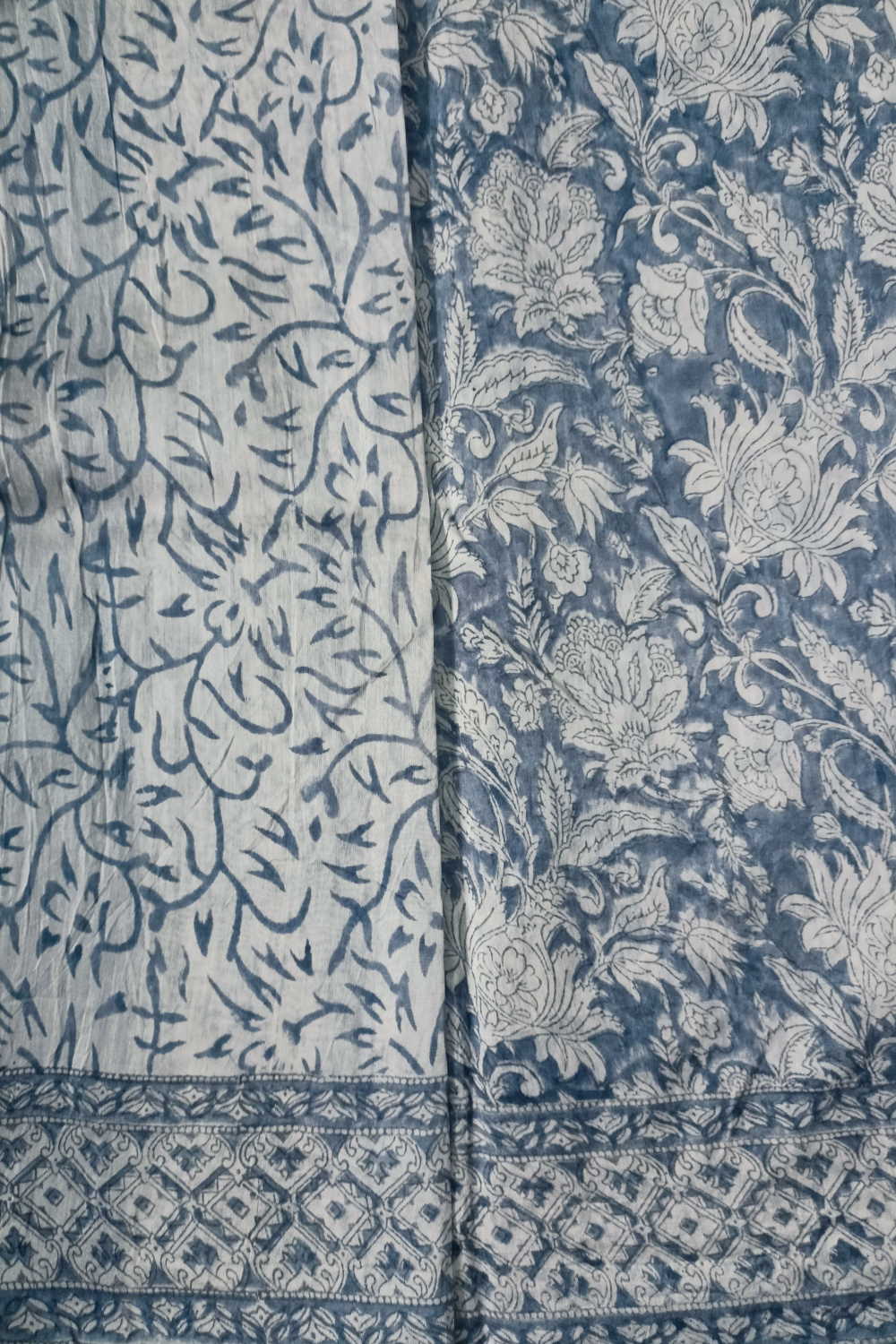 Cream Floral Garden Block Printed Chanderi saree